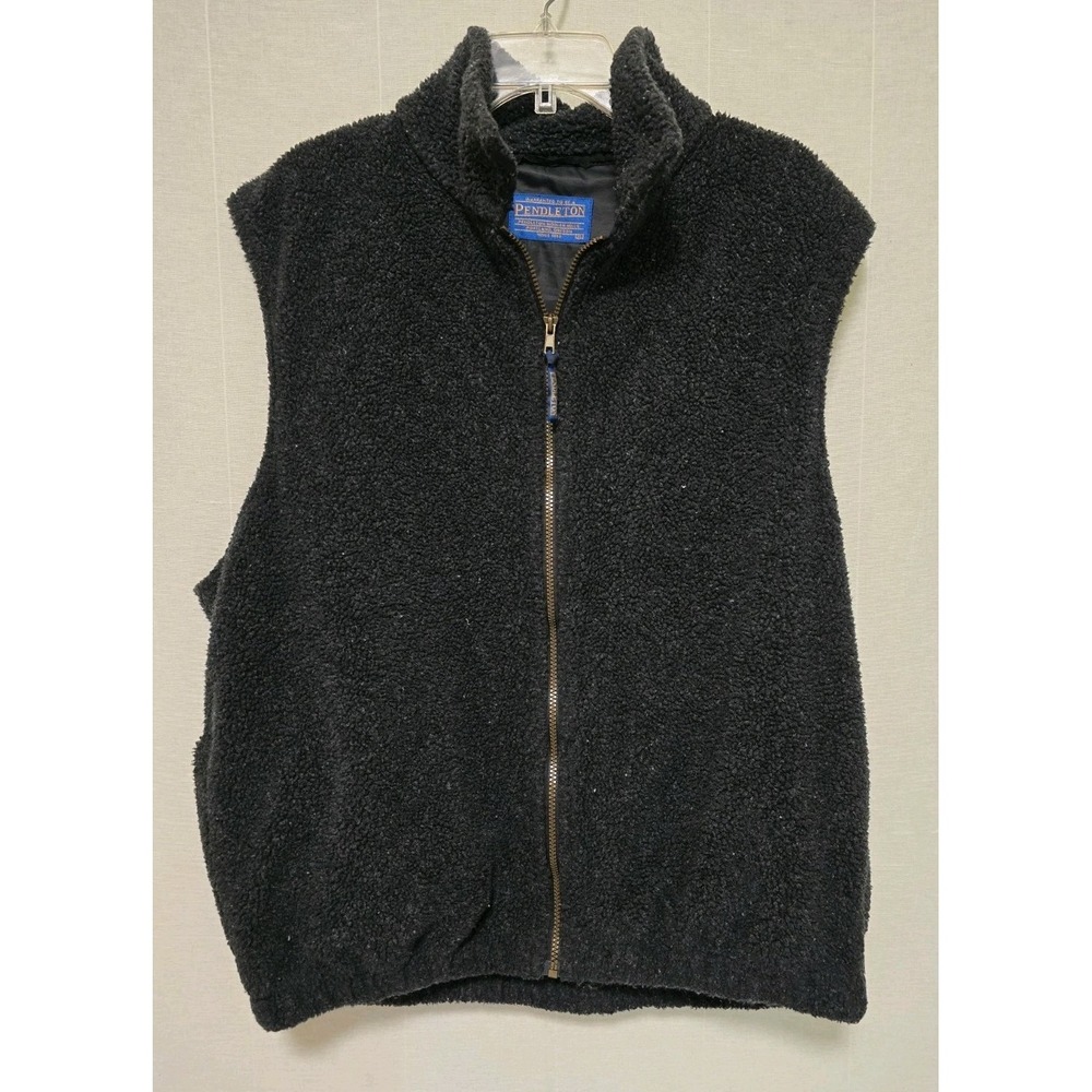 Pendleton Mens Size XL  Sherpa Fleece Vest Black Full Zip‎